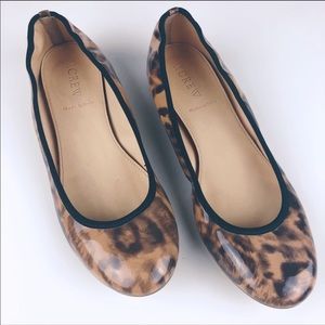 J. Crew Lula Patent Brown Leopard Flats Size 6.5